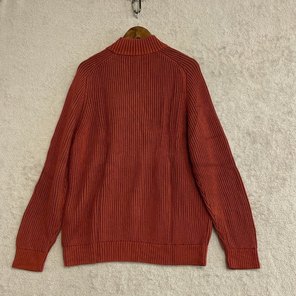 NEW Lands' End Drifter Men's L Ribbed Cotton Sweater Rust Red Mock neck -67 - Picture 5 of 13